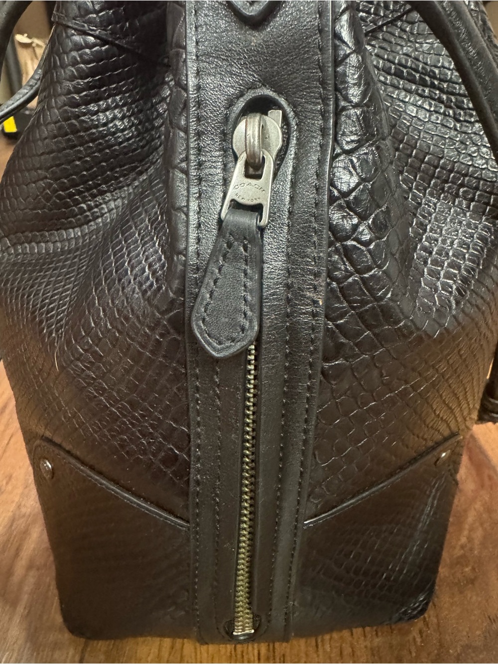 Coach F35928 Black Python Embossed Leather Drawstring Bucket Bag - Picture 9 of 16
